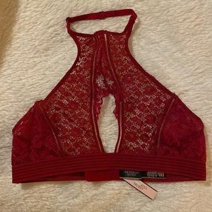 NWT burgundy Victoria’s Secret lace halter bralette